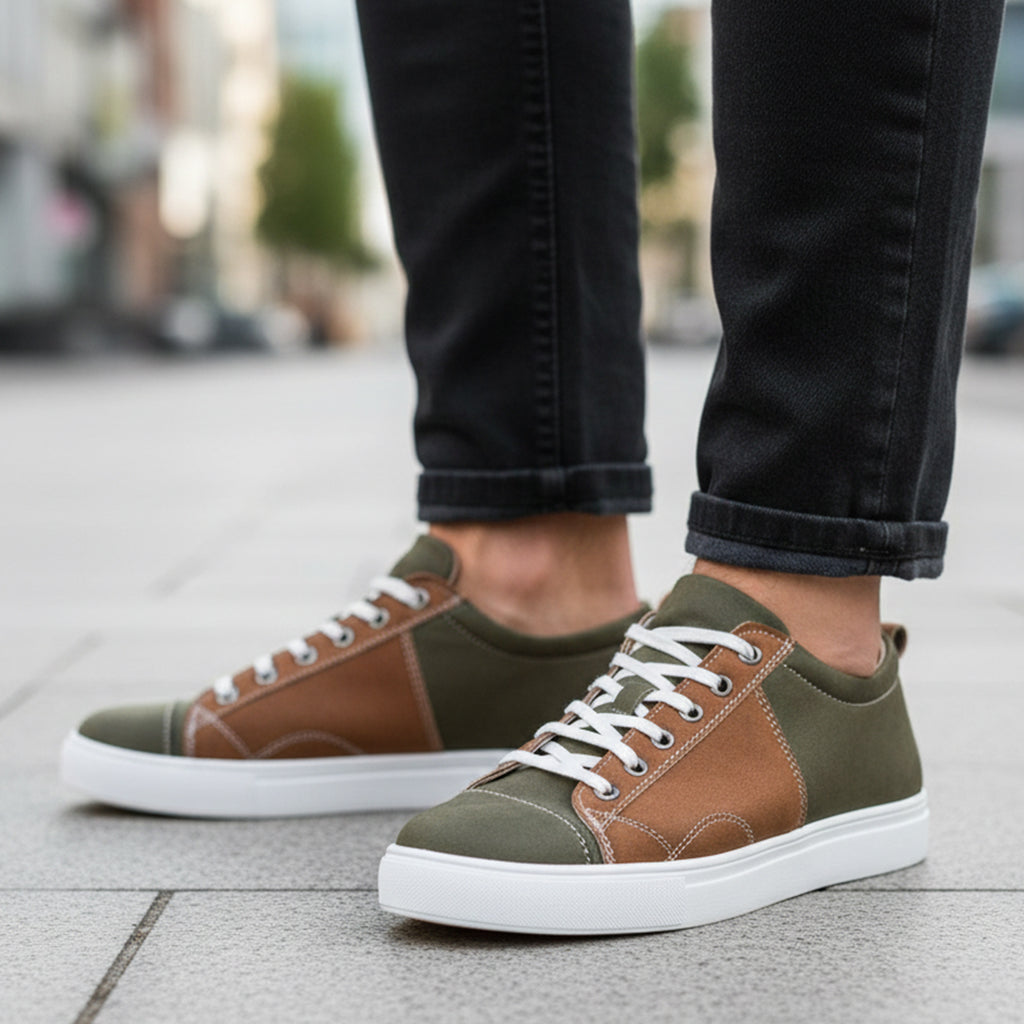 Olive Tan - Men's Low-Top Suede Canvas Sneaker