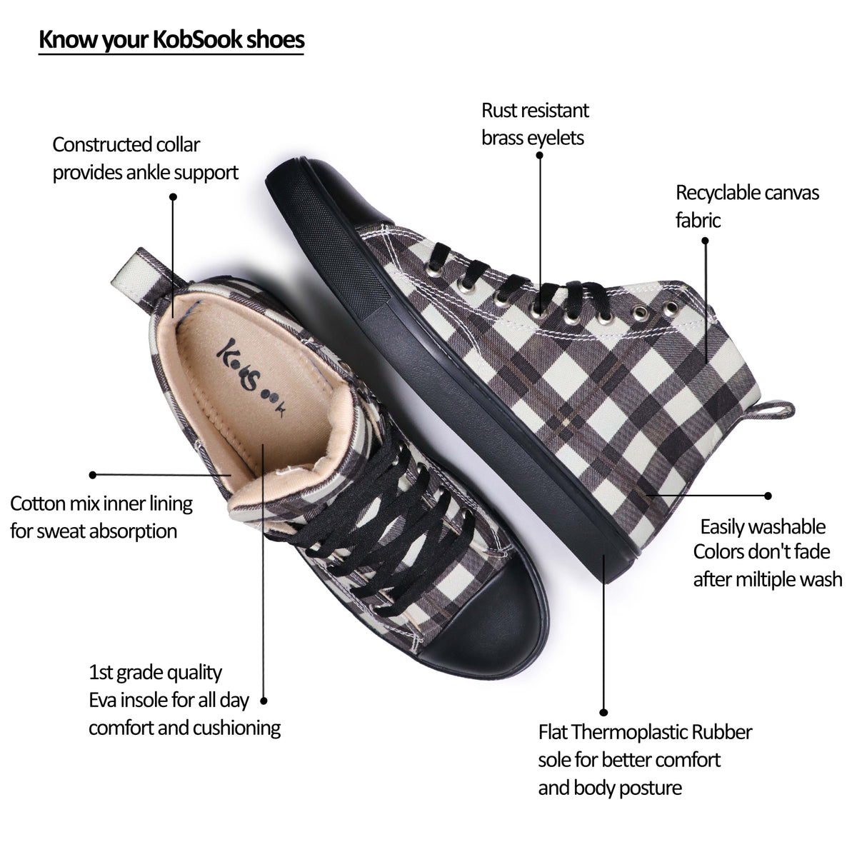 Black Checkers - Men's High-Top Canvas Sneaker