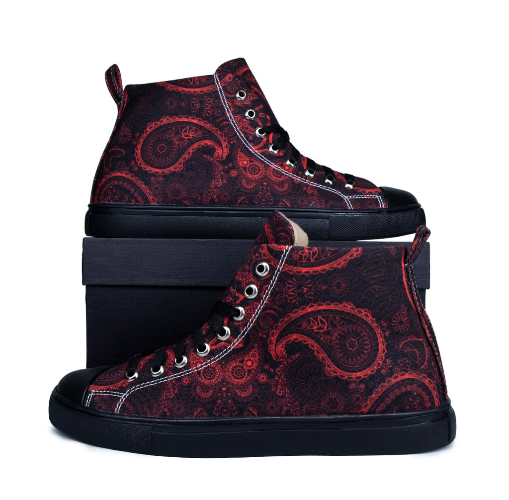 Vivid Red Motif - Men's High-Top Canvas Sneaker