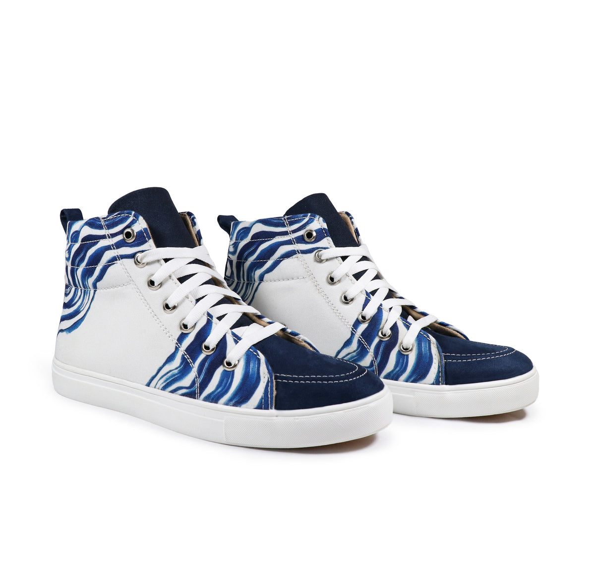 Blue Weaves - Men's High-Top Canvas Suede Sneaker