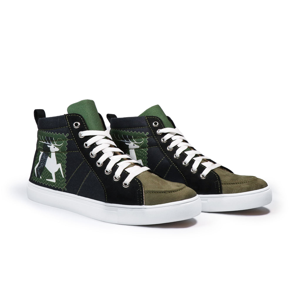 Deer Art - Men's High-Top Suede Canvas Sneaker