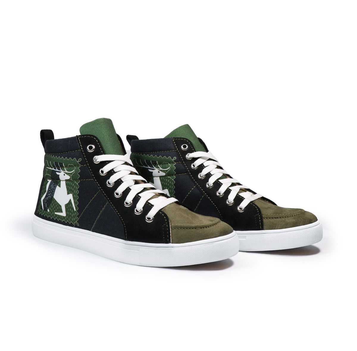 Deer Art - Men's High-Top Suede Canvas Sneaker