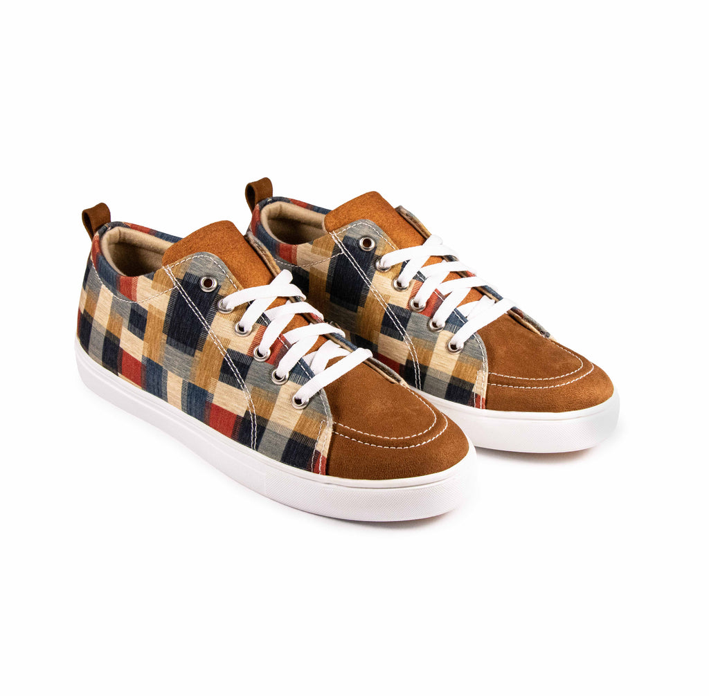 Colorful Checks - Men's Low-Top Suede Canvas Sneaker