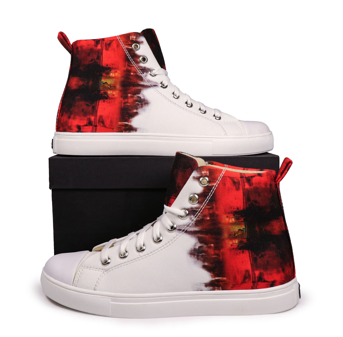 White & Red - Men's High-Top Canvas Sneaker