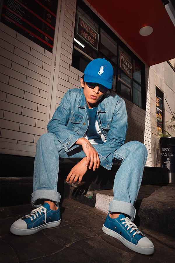 Textured Blue - Men's Low-Top Canvas Sneaker