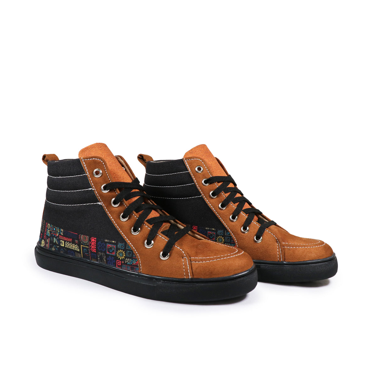 Bohemian Doodle - Men's High-Top Suede Canvas Sneaker