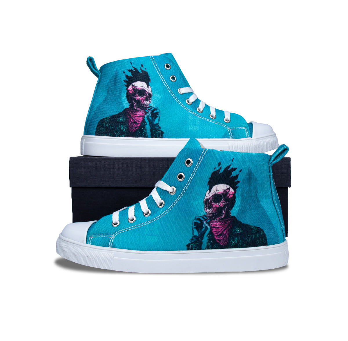 Hot Headed Skull (Blue) - Women's High-Top Canvas Sneaker