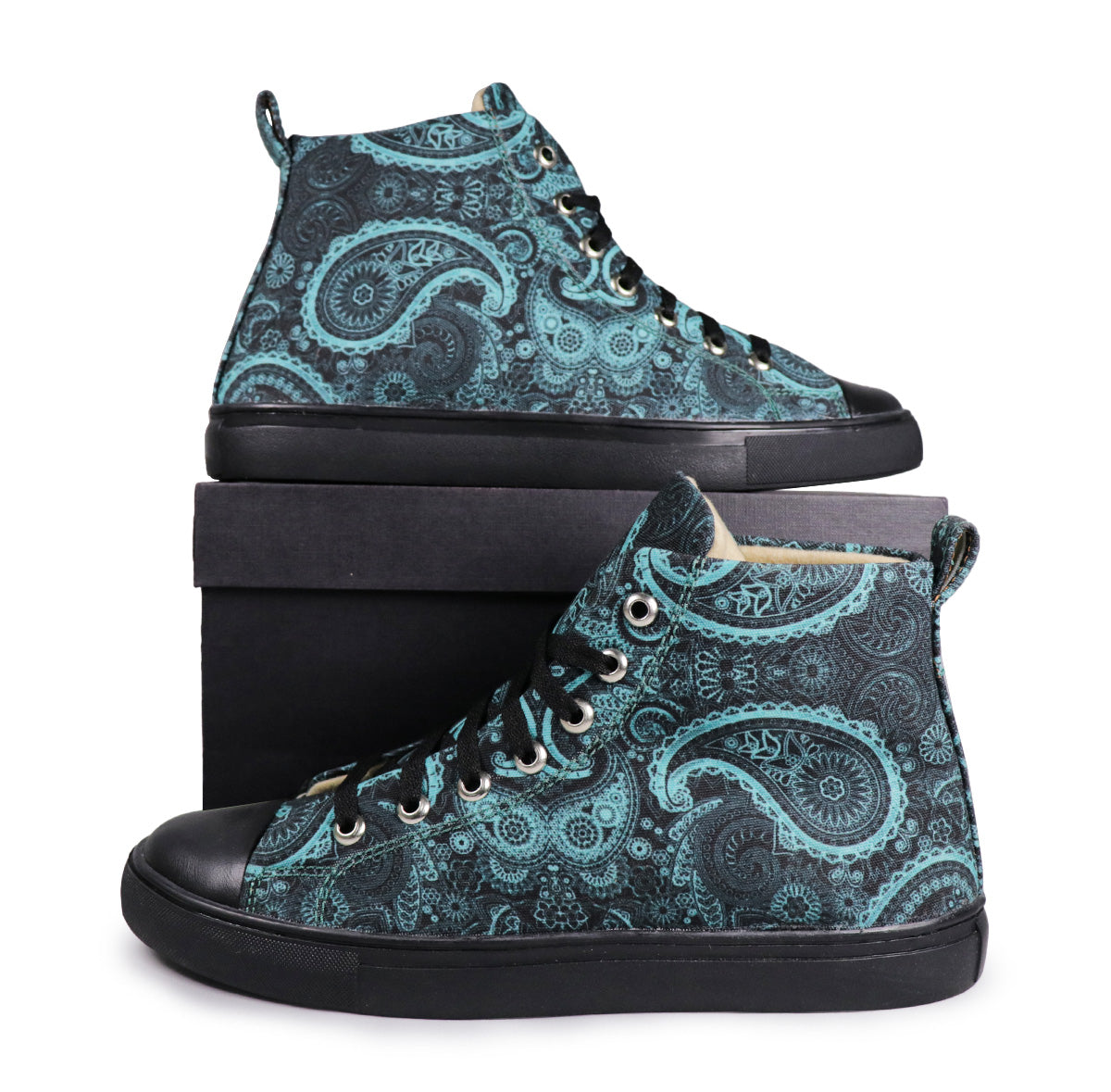 Vivid Blue Motif - Men's High-Top Canvas Sneaker