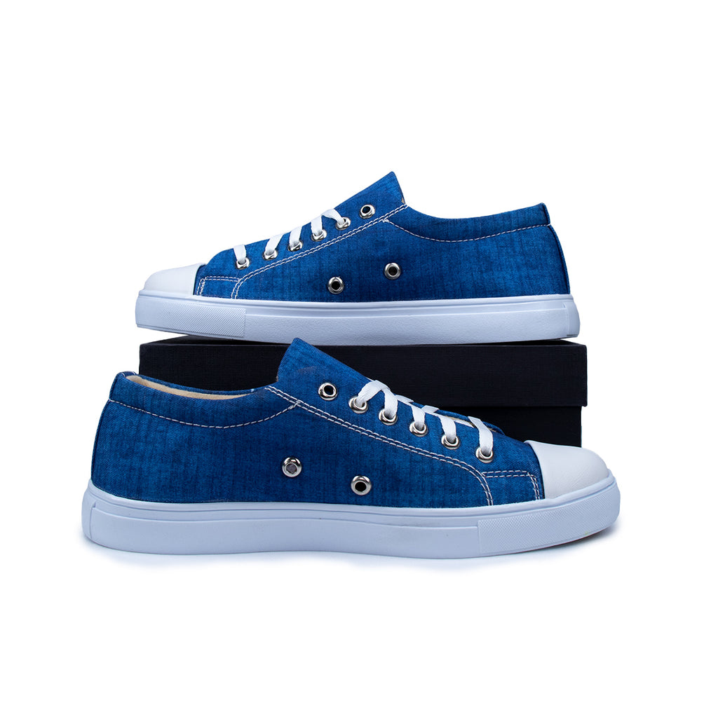Textured Blue - Men's Low-Top Canvas Sneaker