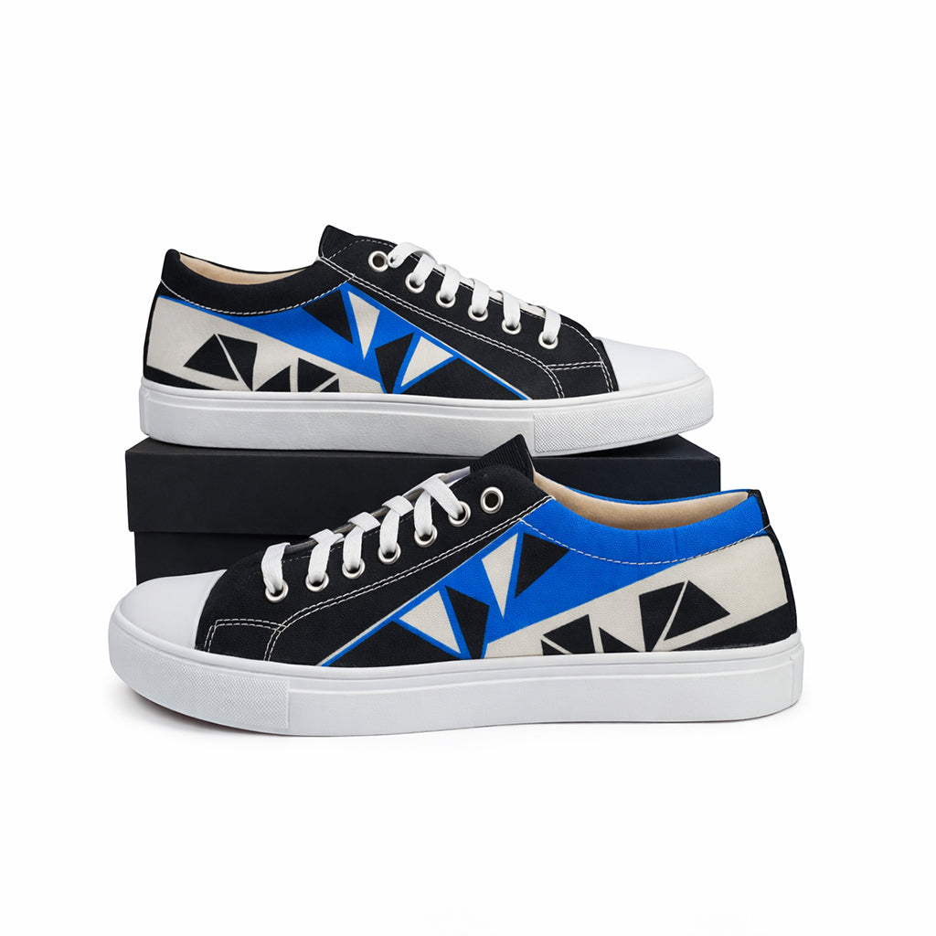 Blue Abstract Triangles - Men's Low-Top Canvas Sneaker