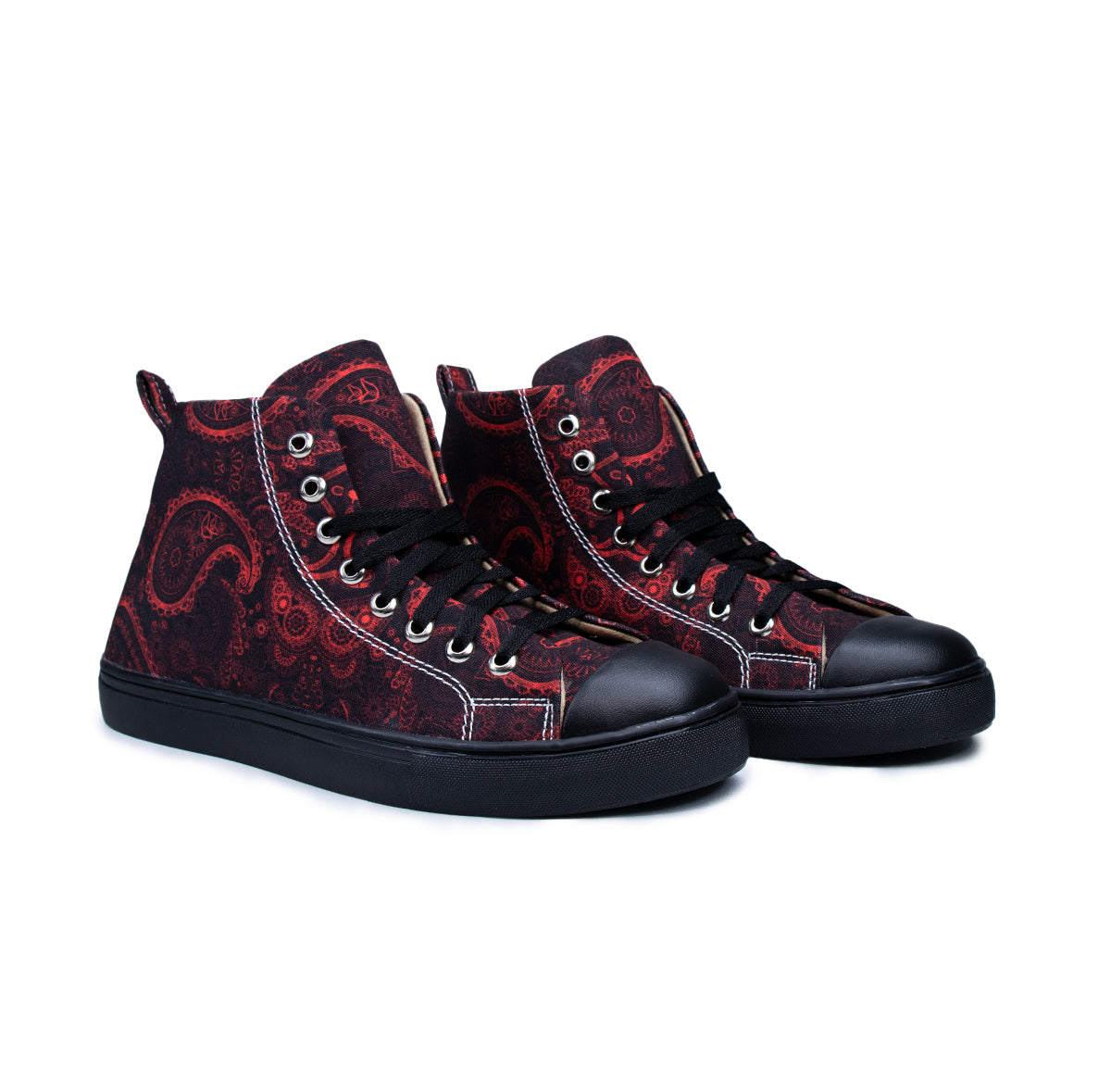 Vivid Red Motif - Men's High-Top Canvas Sneaker