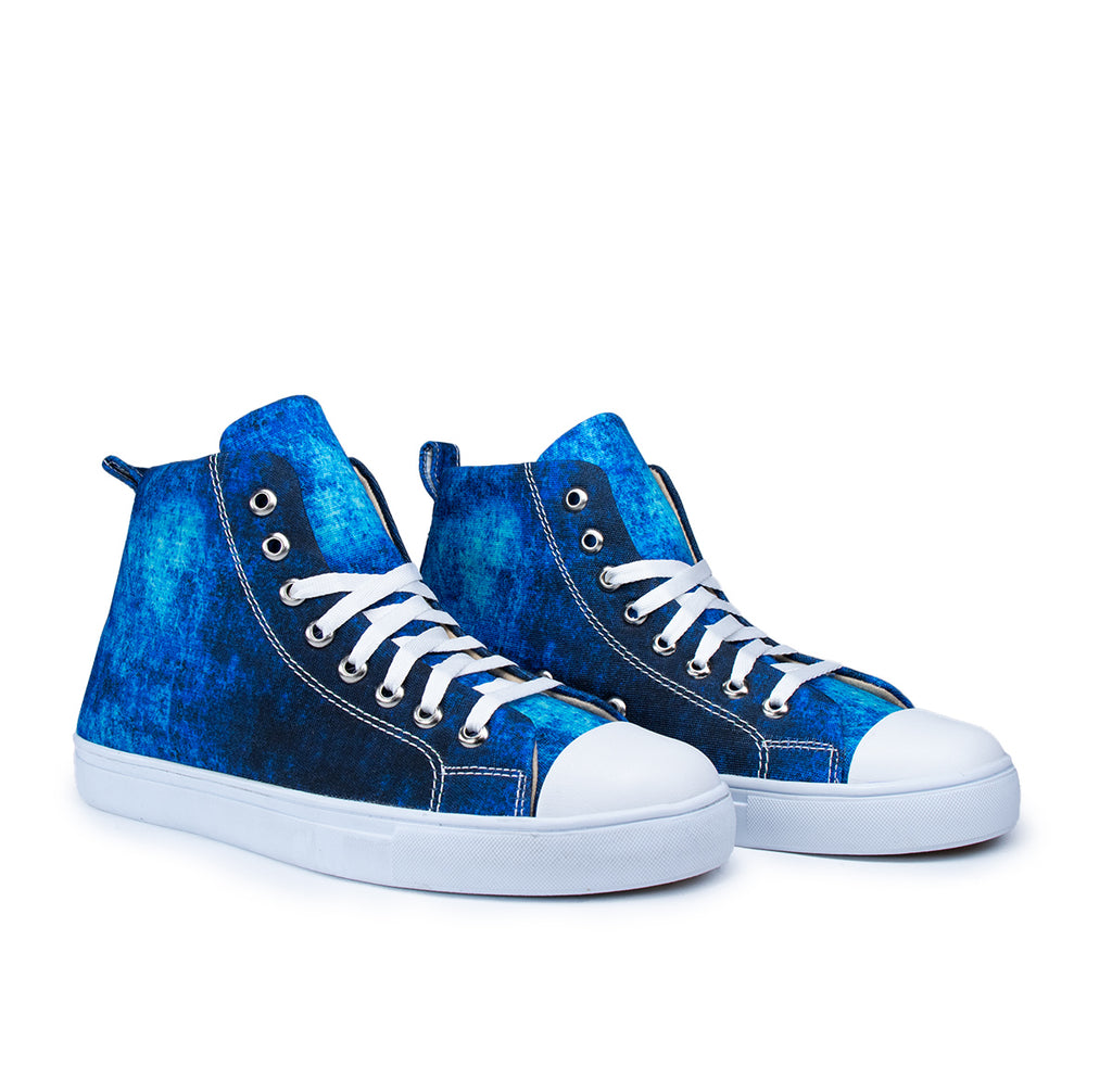 Blue Texture - Men's High-Top Canvas Sneaker