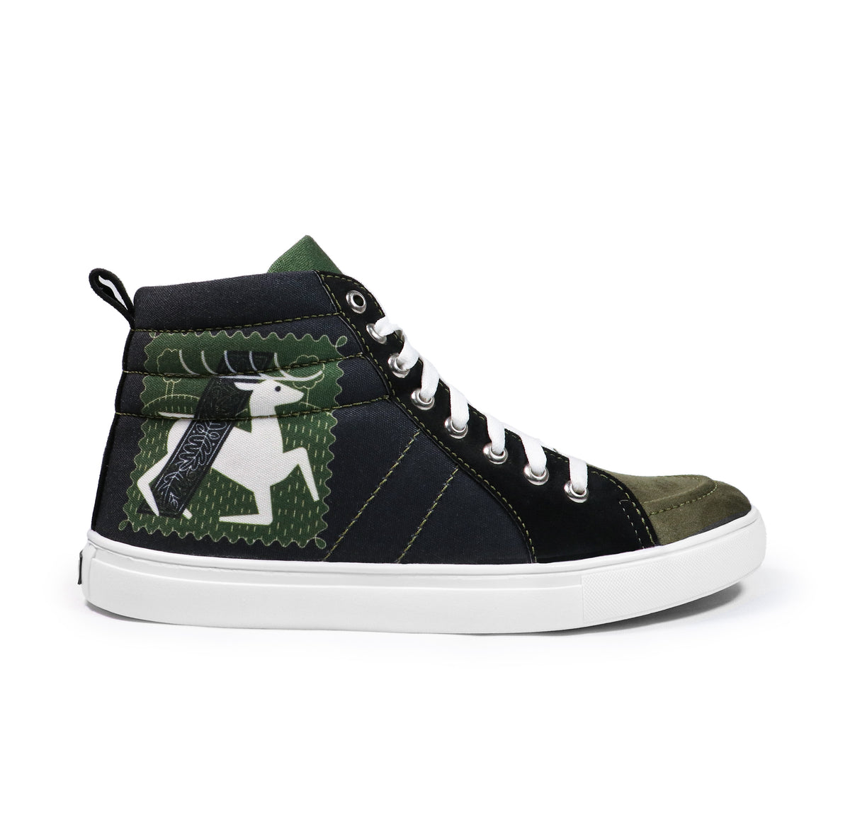Deer Art - Men's High-Top Suede Canvas Sneaker
