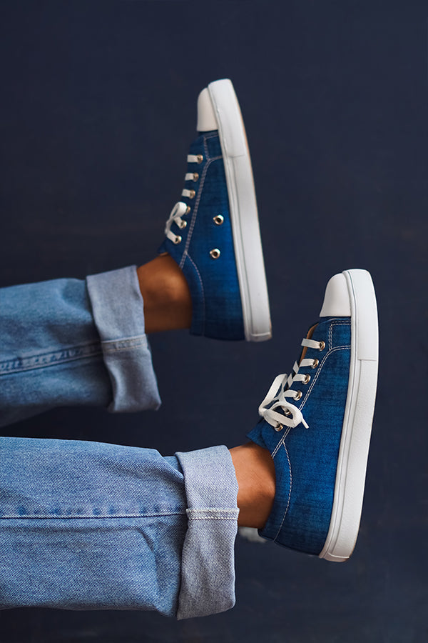 Textured Blue - Men's Low-Top Canvas Sneaker