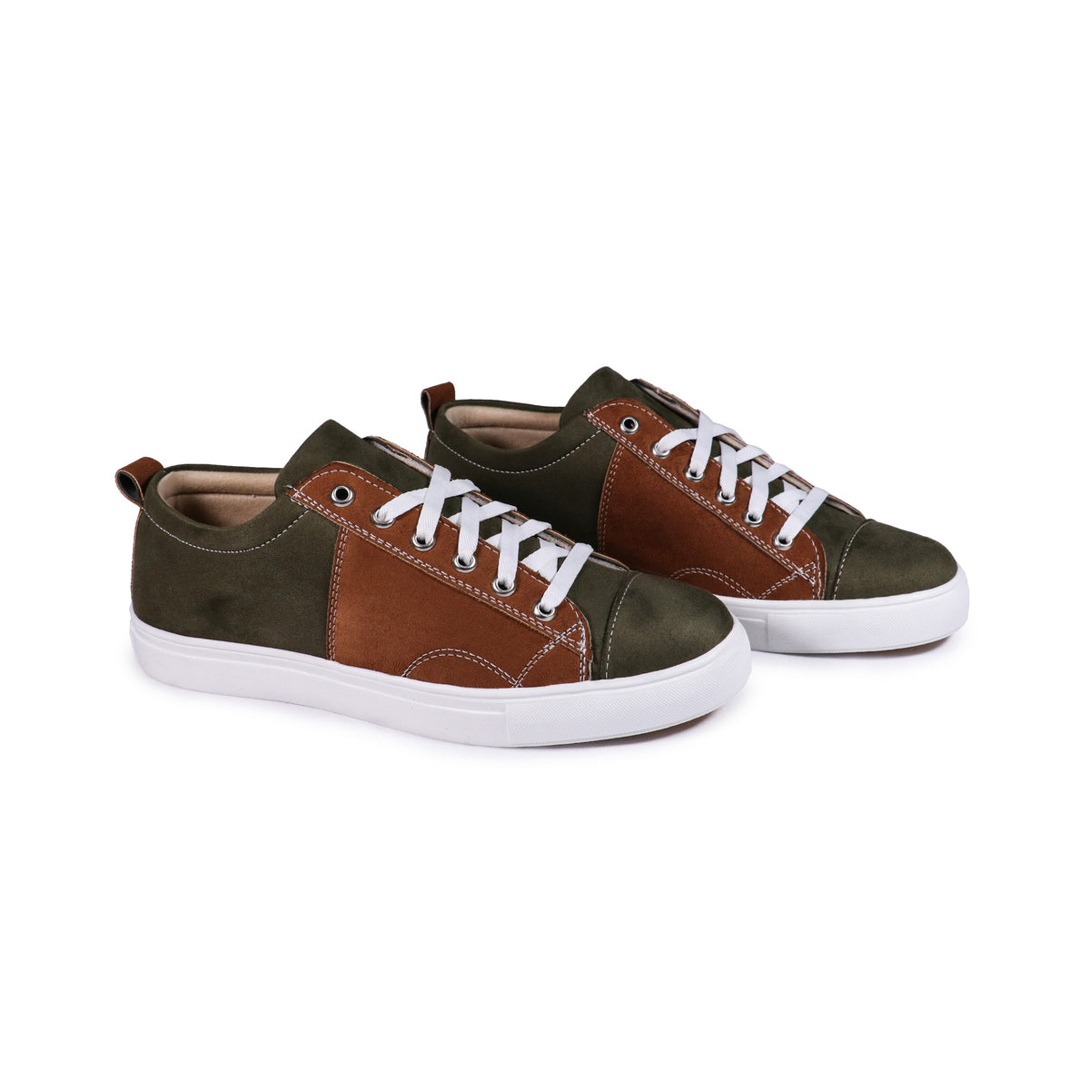 Olive Tan - Men's Low-Top Suede Canvas Sneaker