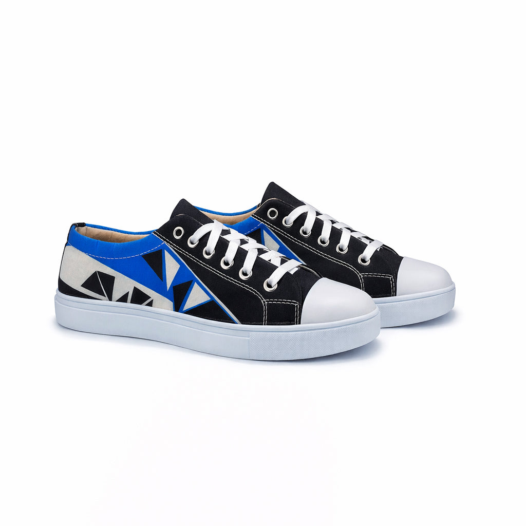 Blue Abstract Triangles - Men's Low-Top Canvas Sneaker