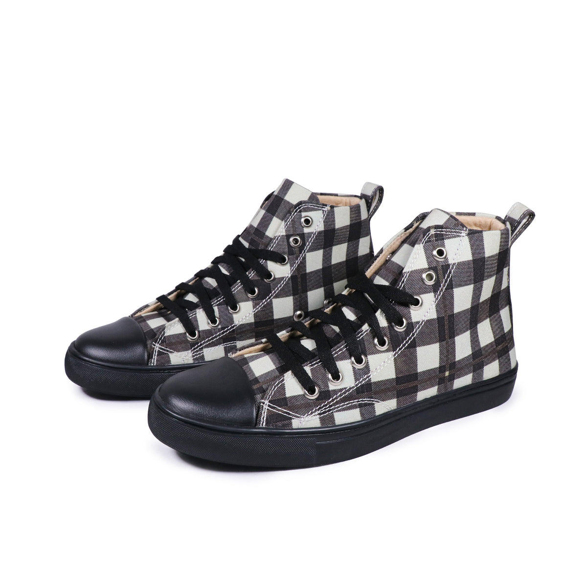 Black Checkers - Men's High-Top Canvas Sneaker