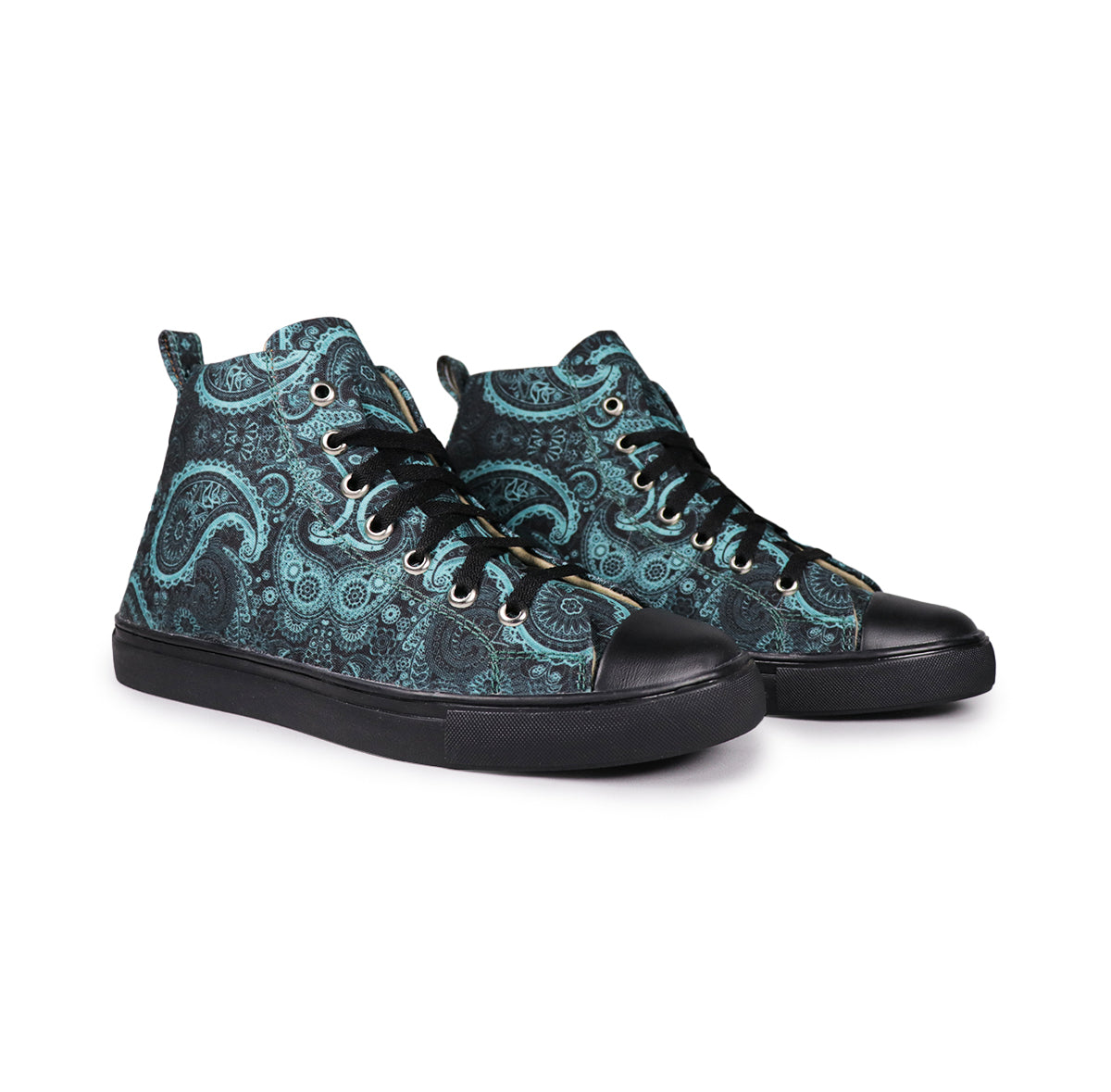 Vivid Blue Motif - Men's High-Top Canvas Sneaker