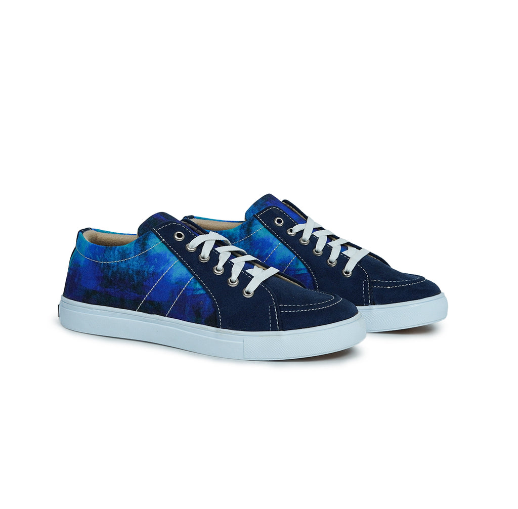 Blue Strokes - Men's Low-Top Suede Canvas Sneaker
