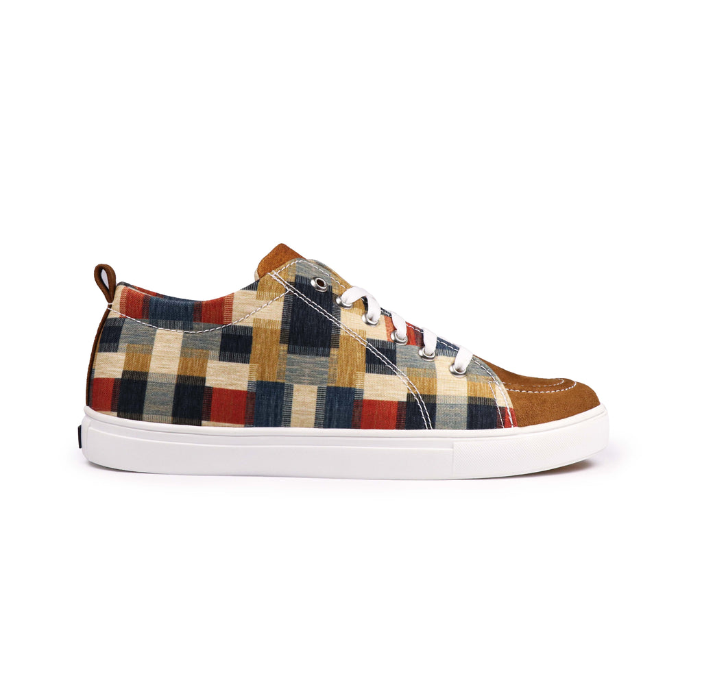 Colorful Checks - Men's Low-Top Suede Canvas Sneaker