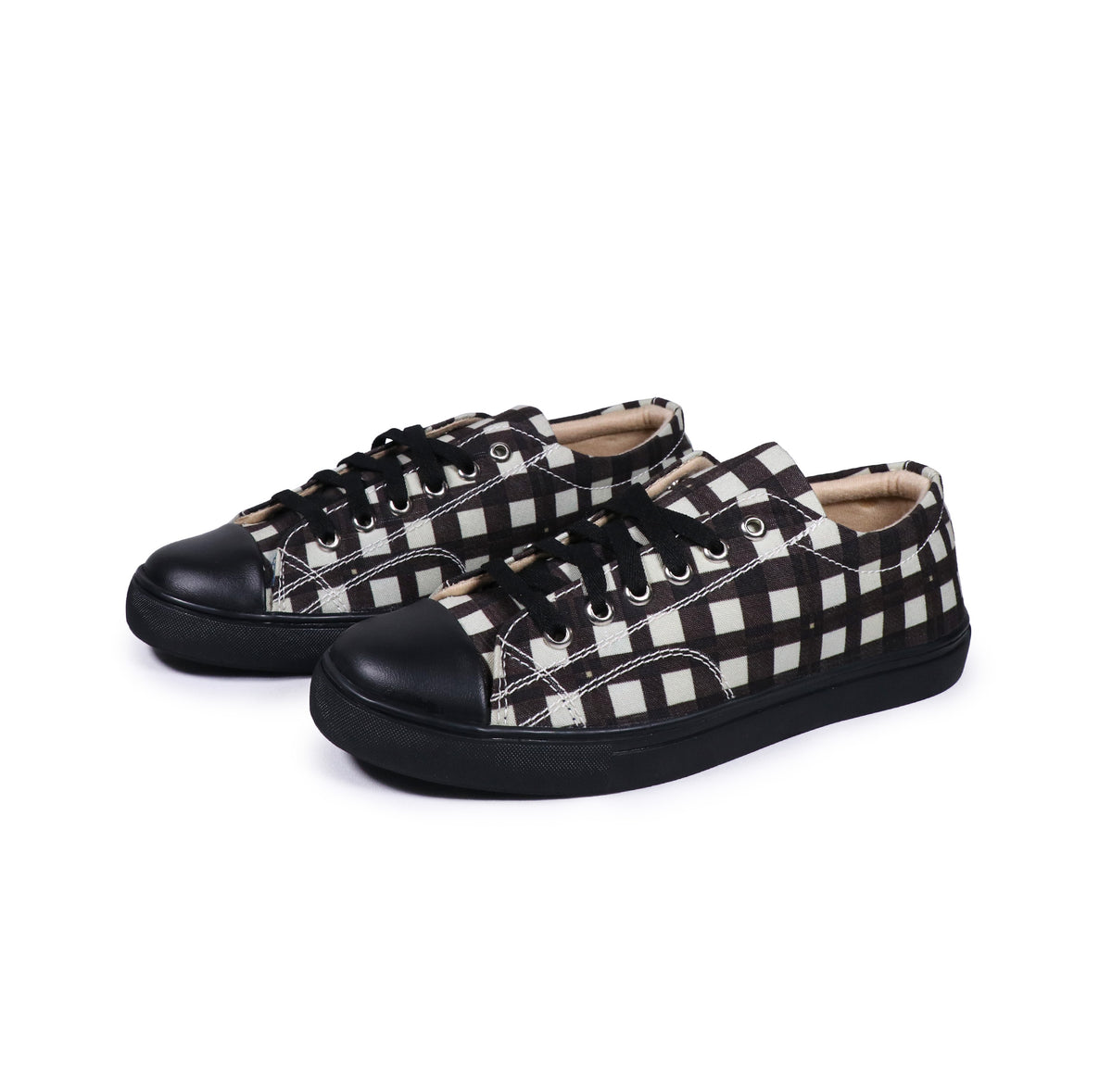 Black Checkers - Men's Low-Top Canvas Sneaker