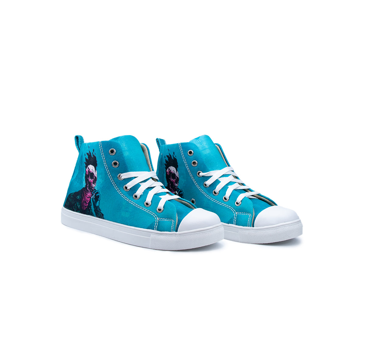 Hot Headed Skull (Blue) - Women's High-Top Canvas Sneaker
