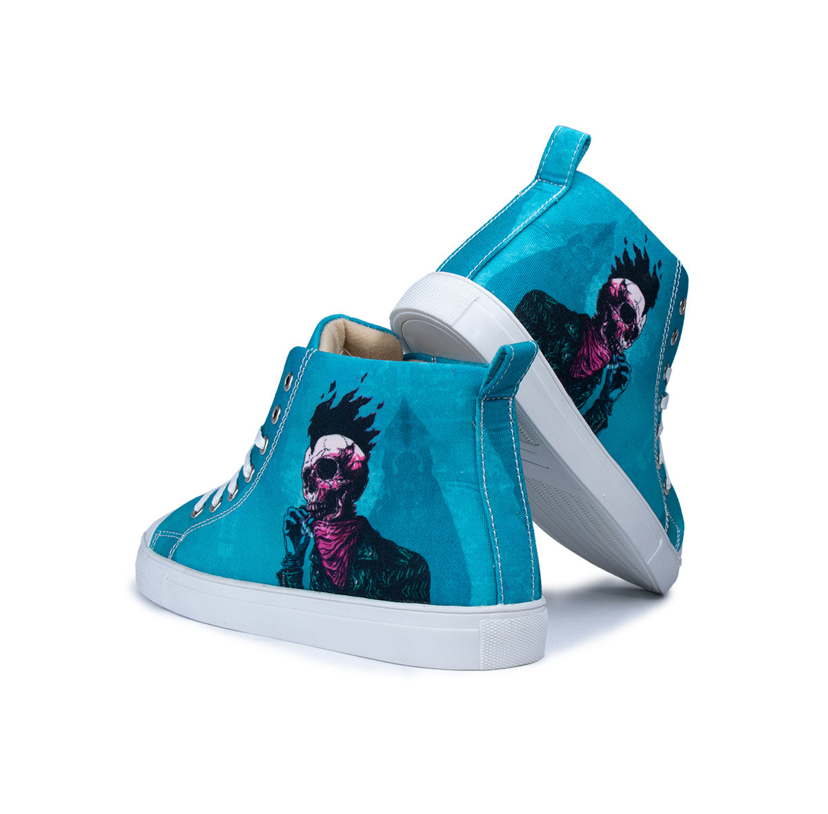 Hot Headed Skull (Blue) - Women's High-Top Canvas Sneaker