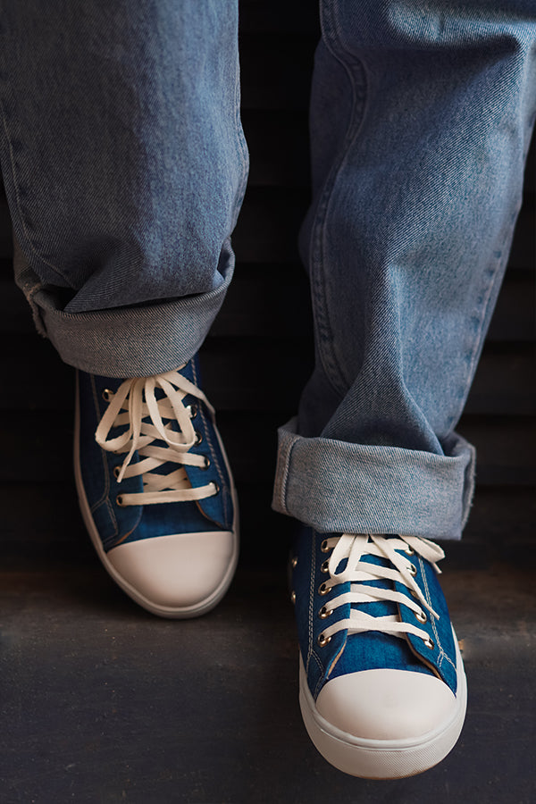 Textured Blue - Men's Low-Top Canvas Sneaker