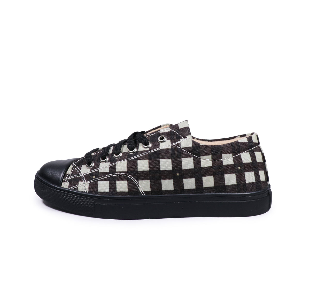 Black Checkers - Men's Low-Top Canvas Sneaker