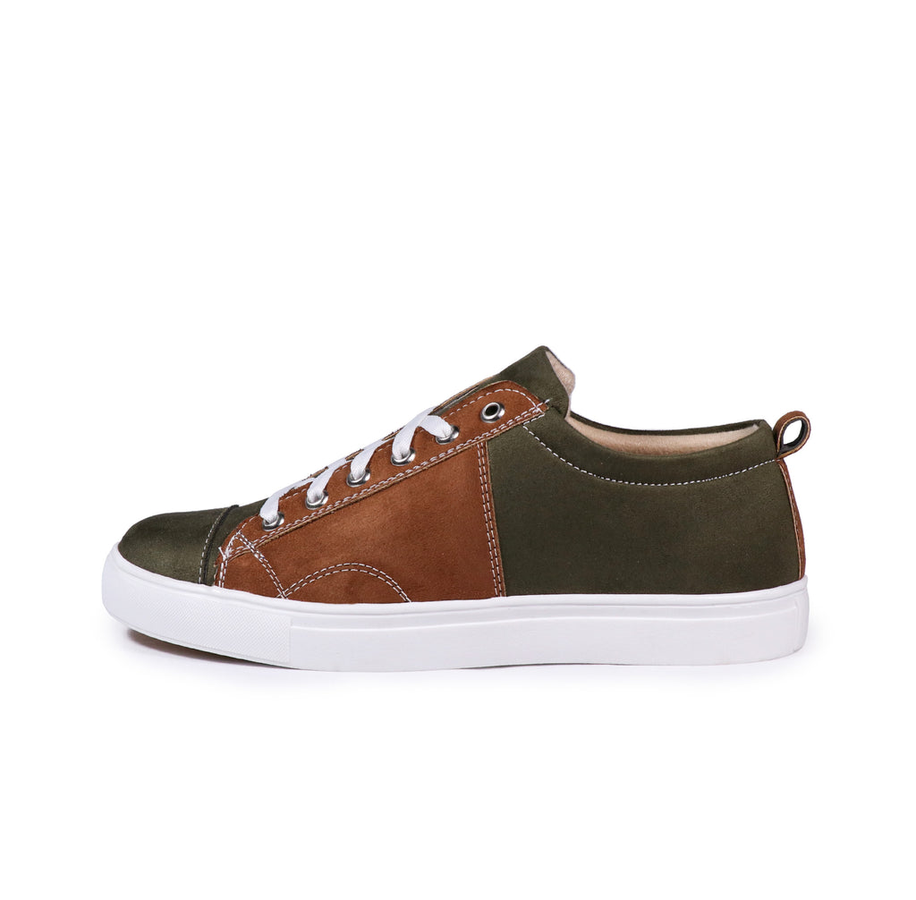 Olive Tan - Men's Low-Top Suede Canvas Sneaker