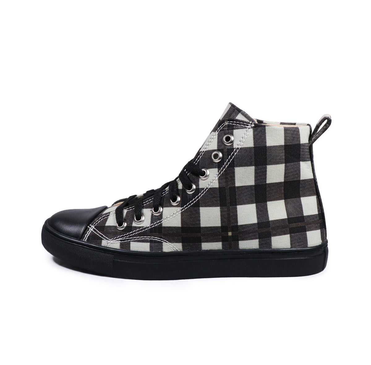 Black Checkers - Men's High-Top Canvas Sneaker
