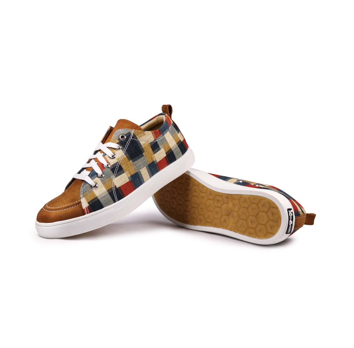 Colorful Checks - Men's Low-Top Suede Canvas Sneaker
