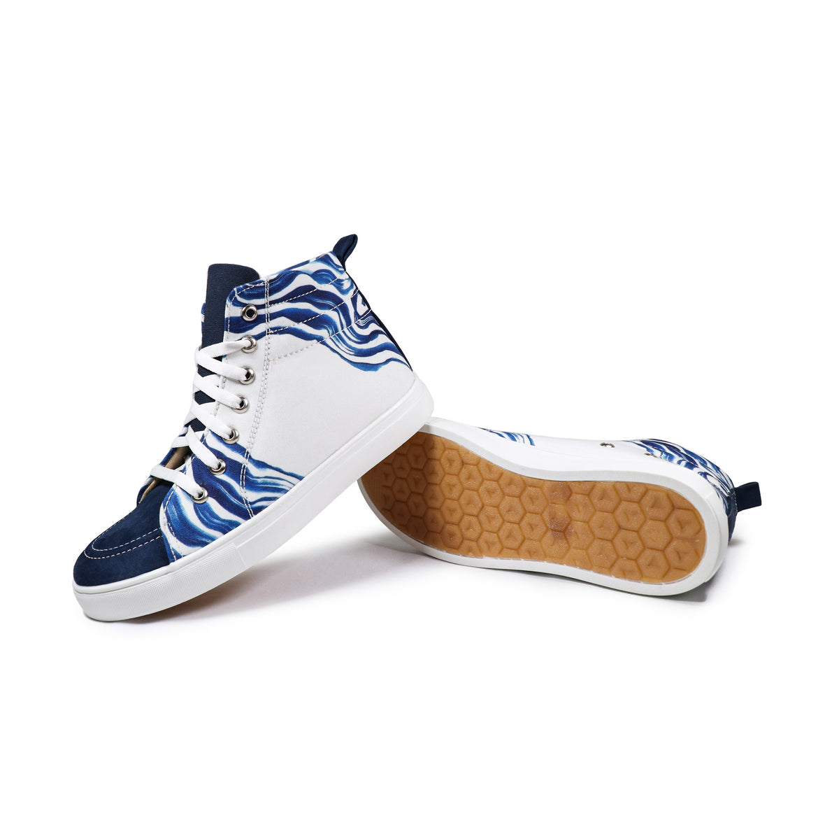 Blue Weaves - Men's High-Top Canvas Suede Sneaker