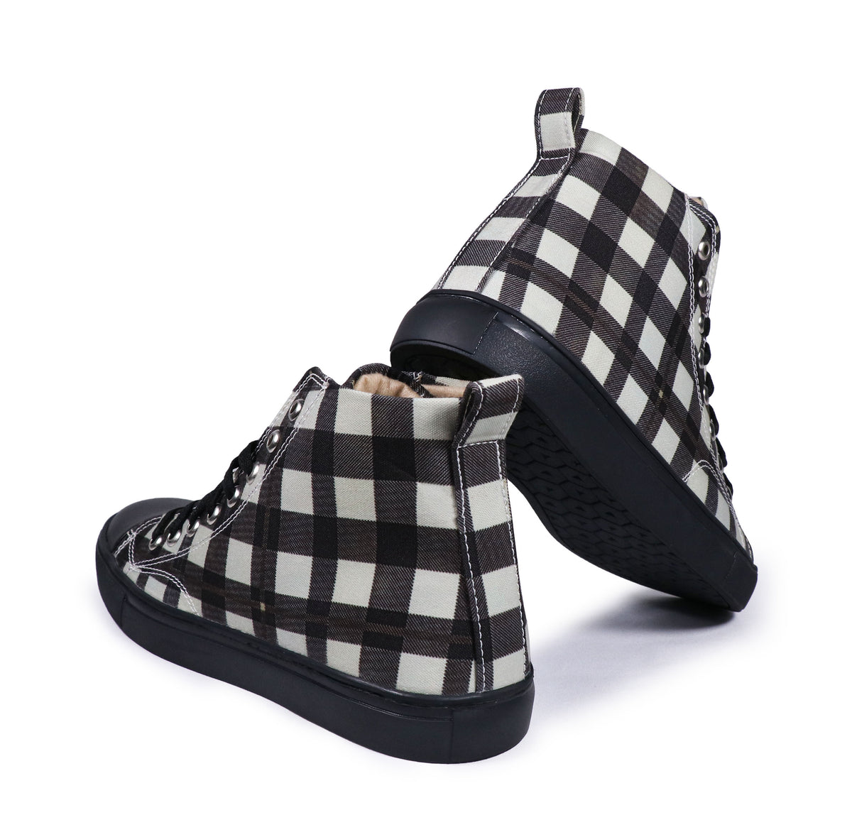Black Checkers - Men's High-Top Canvas Sneaker