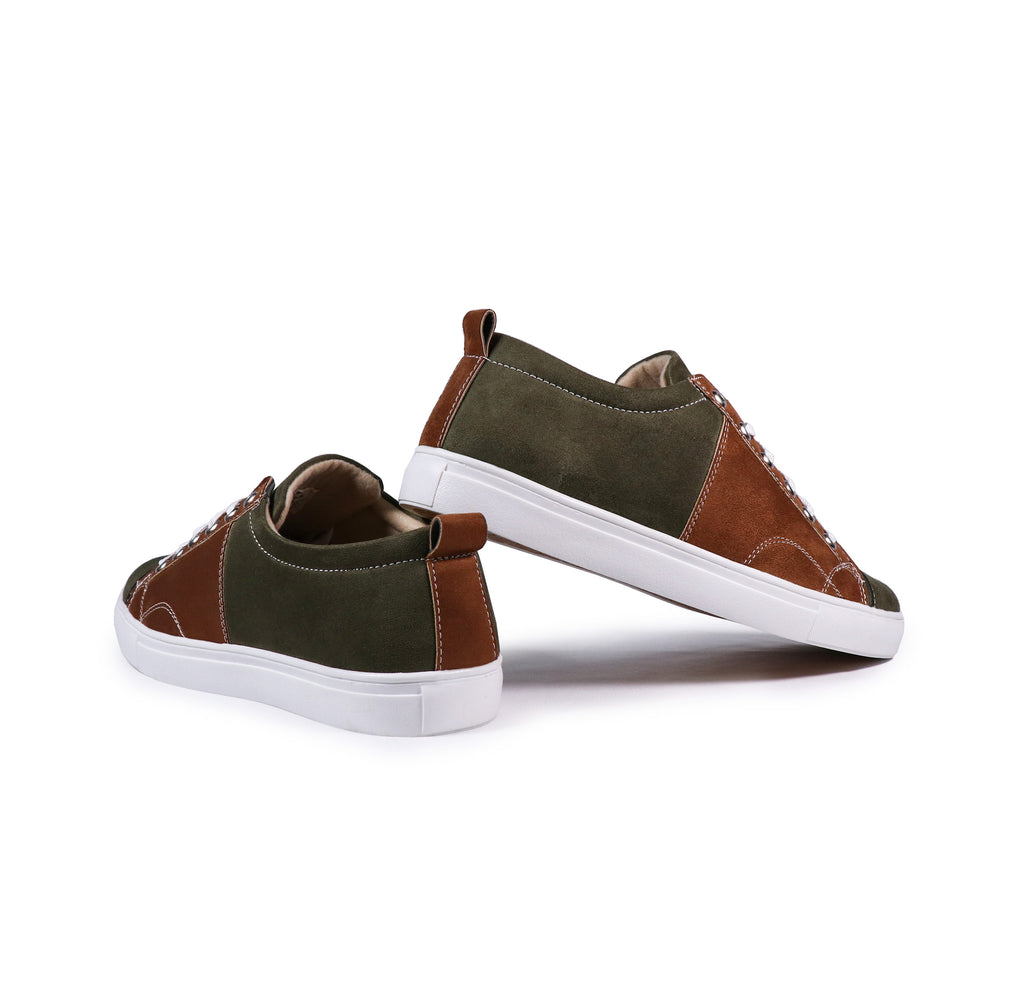 Olive Tan - Men's Low-Top Suede Canvas Sneaker