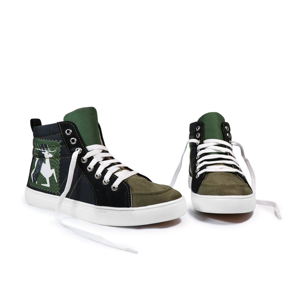 Deer Art - Men's High-Top Suede Canvas Sneaker