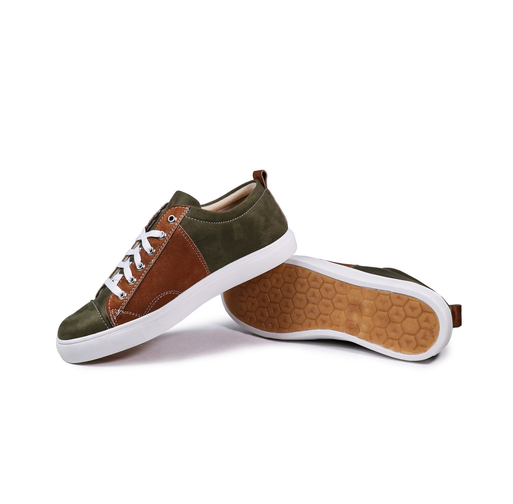 Olive Tan - Men's Low-Top Suede Canvas Sneaker