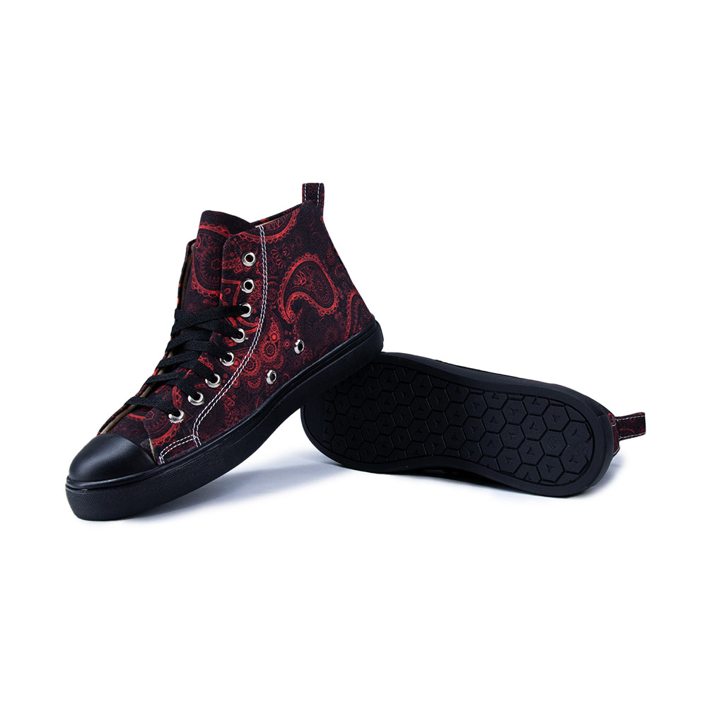 Vivid Red Motif - Men's High-Top Canvas Sneaker