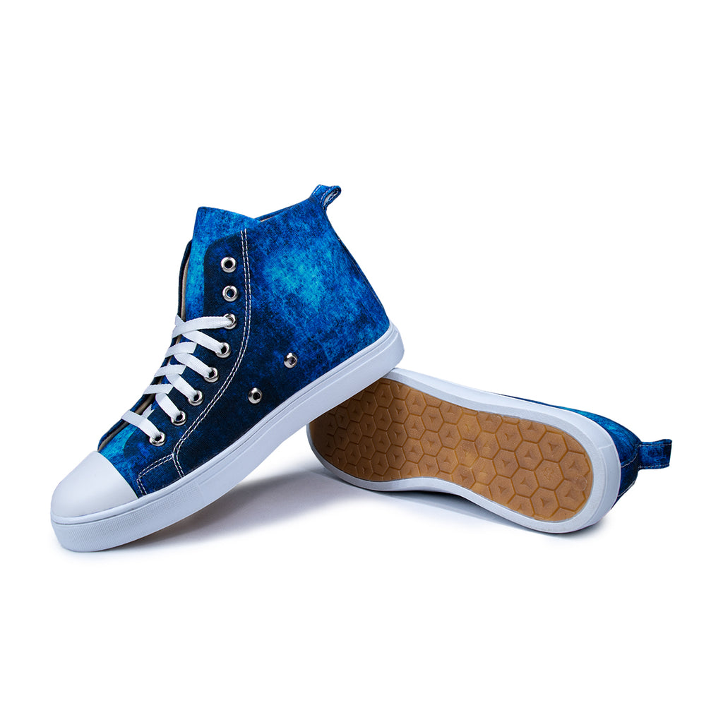 Blue Texture - Men's High-Top Canvas Sneaker