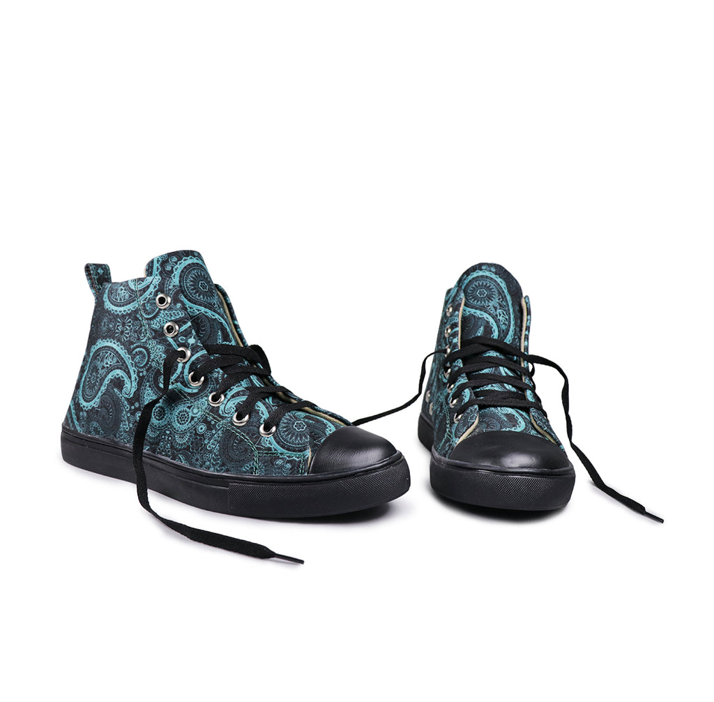 Vivid Blue Motif - Men's High-Top Canvas Sneaker