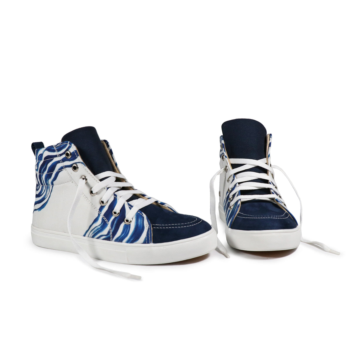 Blue Weaves - Men's High-Top Canvas Suede Sneaker