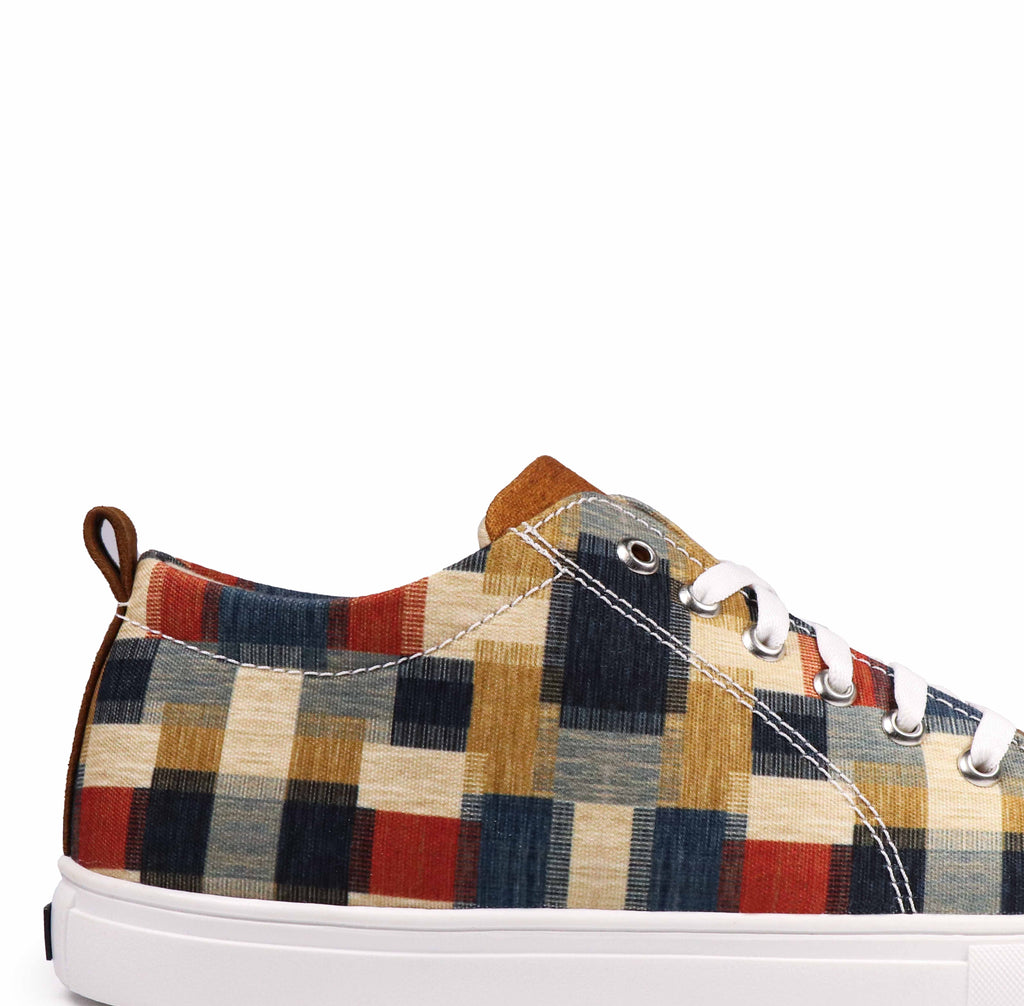 Colorful Checks - Men's Low-Top Suede Canvas Sneaker