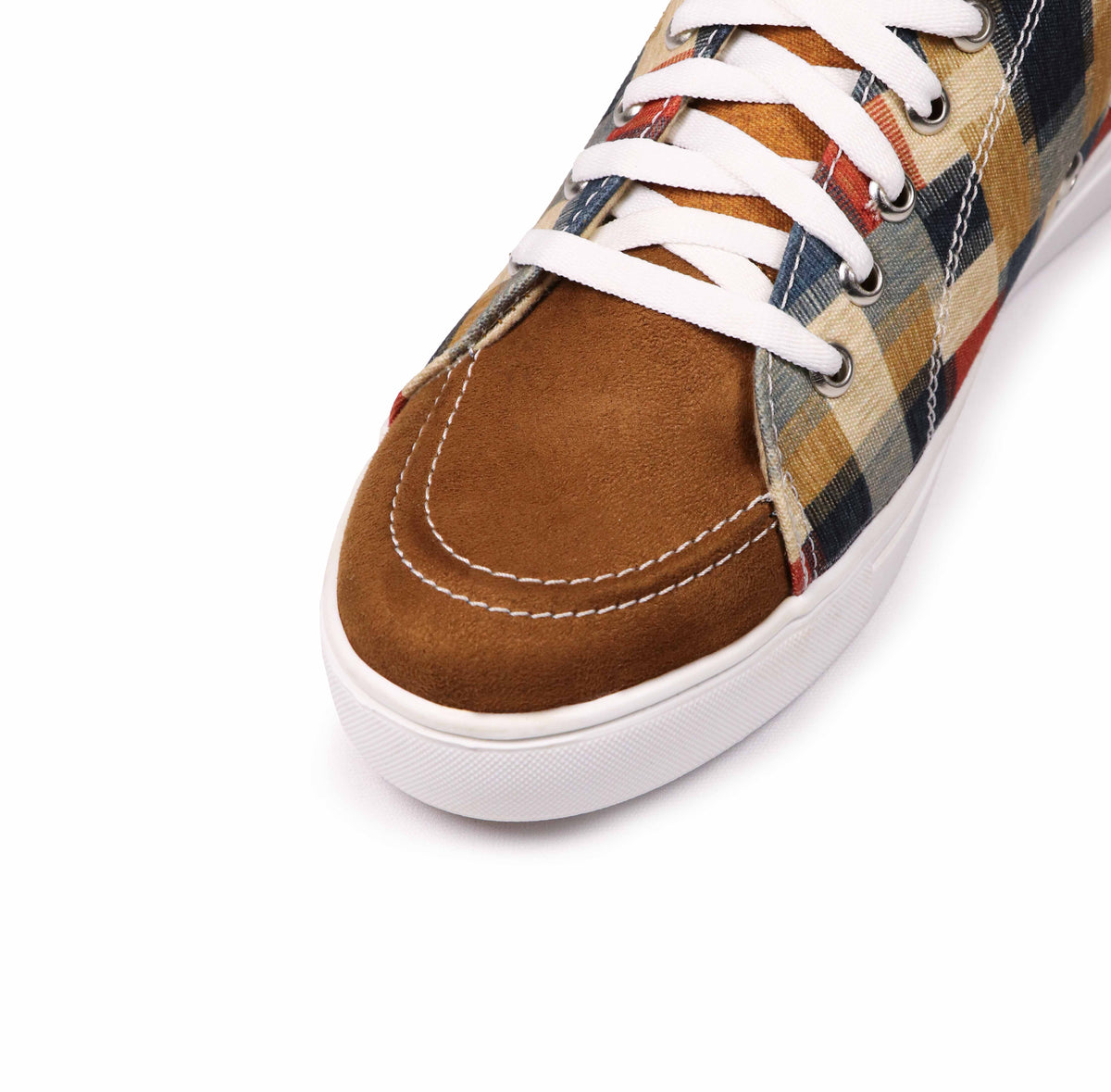 Colorful Checks - Men's Low-Top Suede Canvas Sneaker