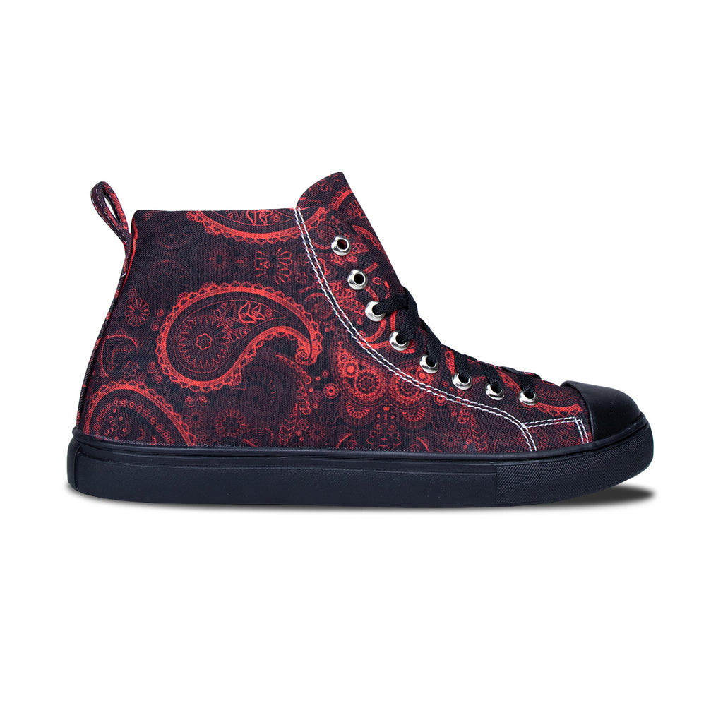 Vivid Red Motif - Men's High-Top Canvas Sneaker