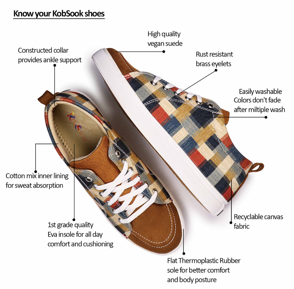 Colorful Checks - Men's Low-Top Suede Canvas Sneaker