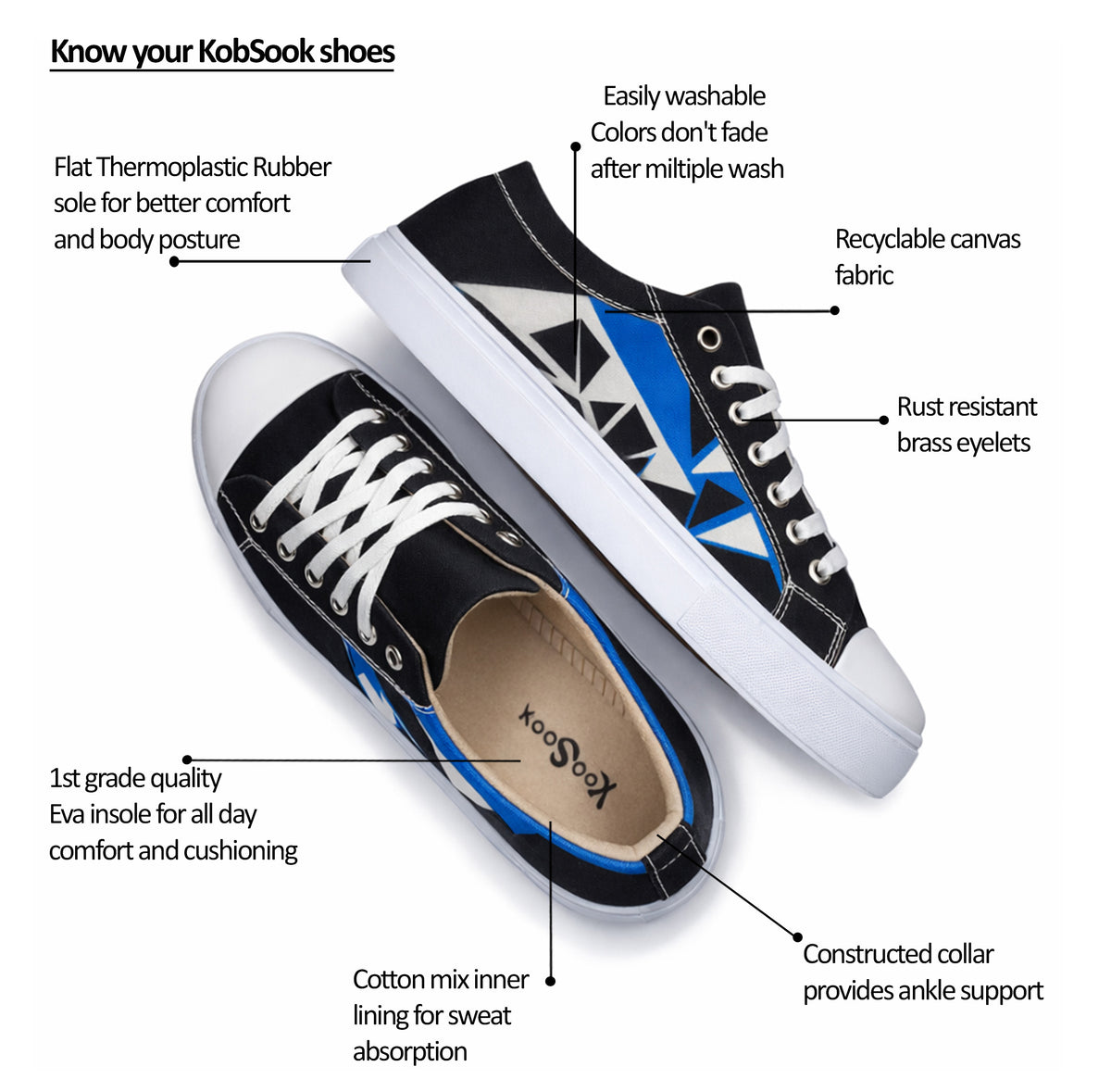 Blue Abstract Triangles - Men's Low-Top Canvas Sneaker