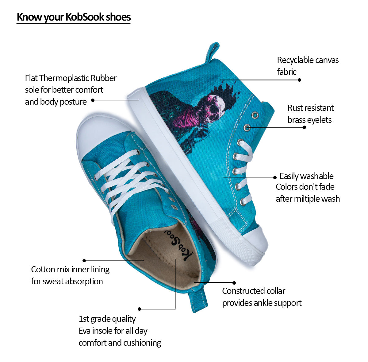 Hot Headed Skull (Blue) - Women's High-Top Canvas Sneaker