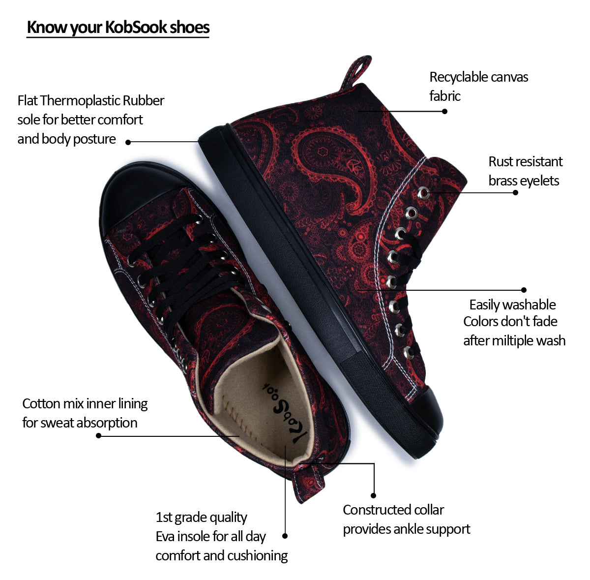 Vivid Red Motif - Men's High-Top Canvas Sneaker