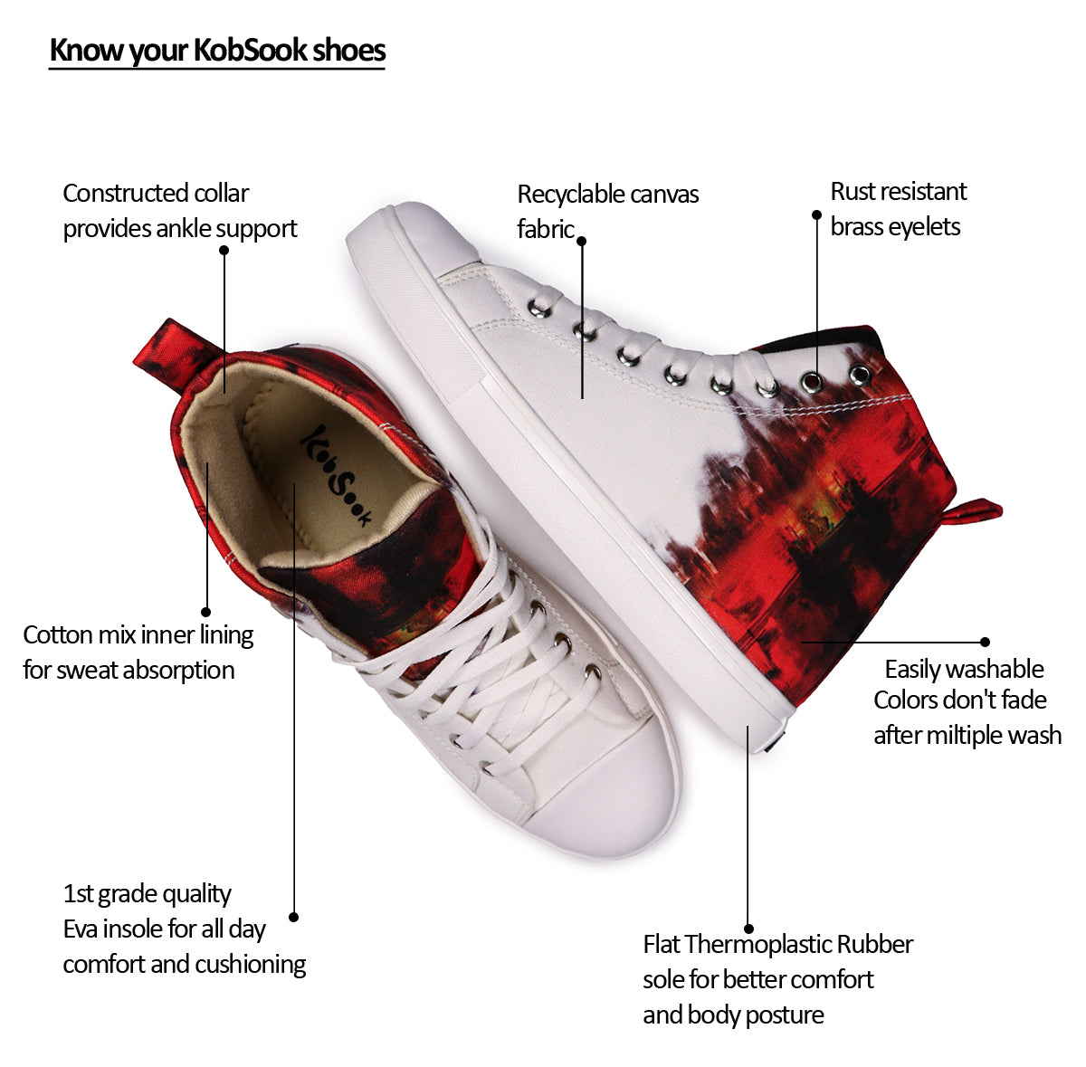 White & Red - Men's High-Top Canvas Sneaker