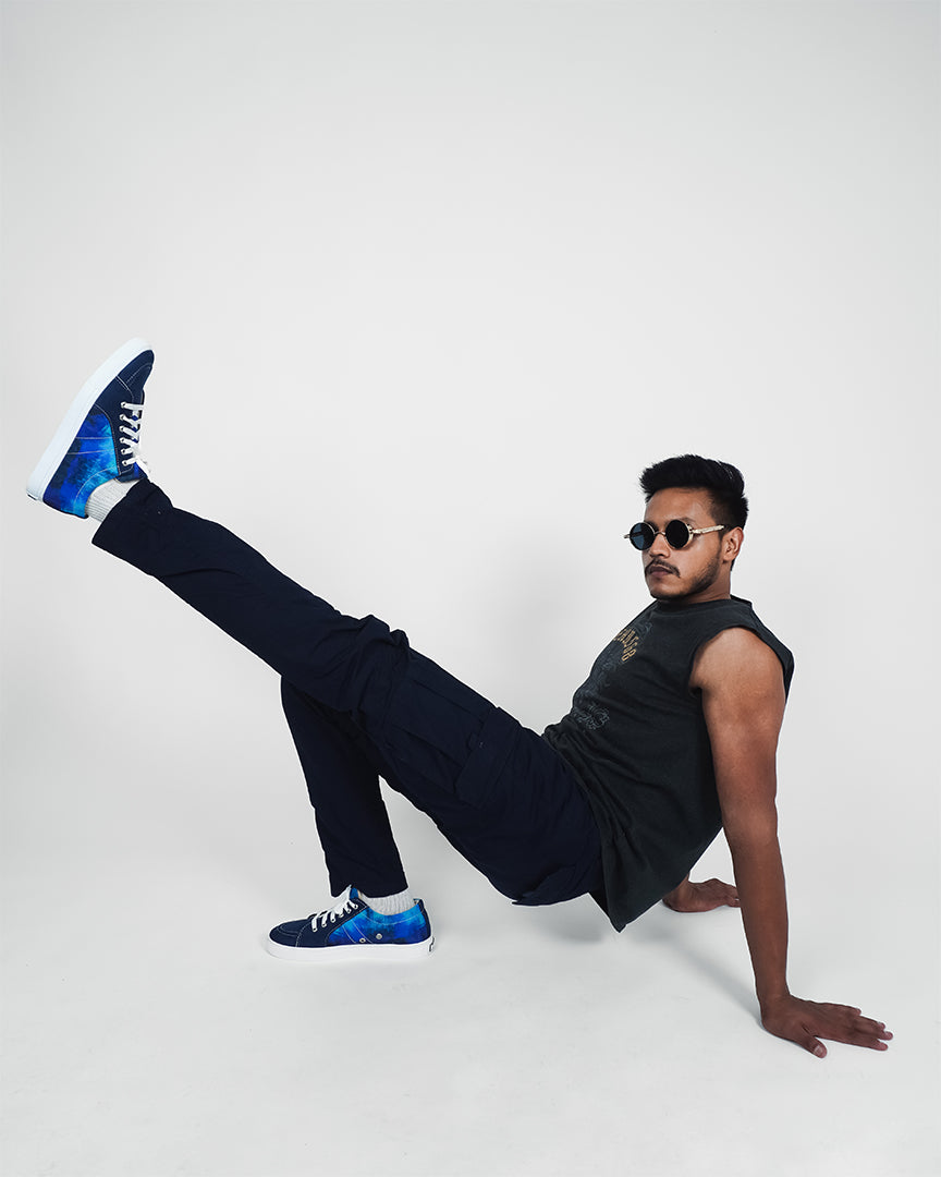Blue Strokes - Men's Low-Top Suede Canvas Sneaker